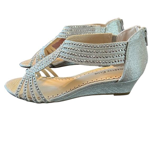 Charter Club Ginifur Strappy Rhinestone Detail Back Zip Wedge Sandal NEW Size 5 - Picture 7 of 11